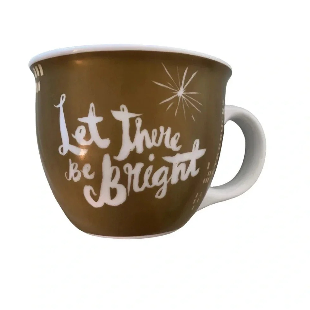 Starbucks Let there be Bright 14 oz gold and white coffee cup